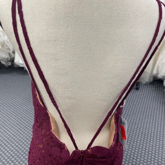 Burgundy & Lace Evening Dress with Low Back - Picture 9 of 11